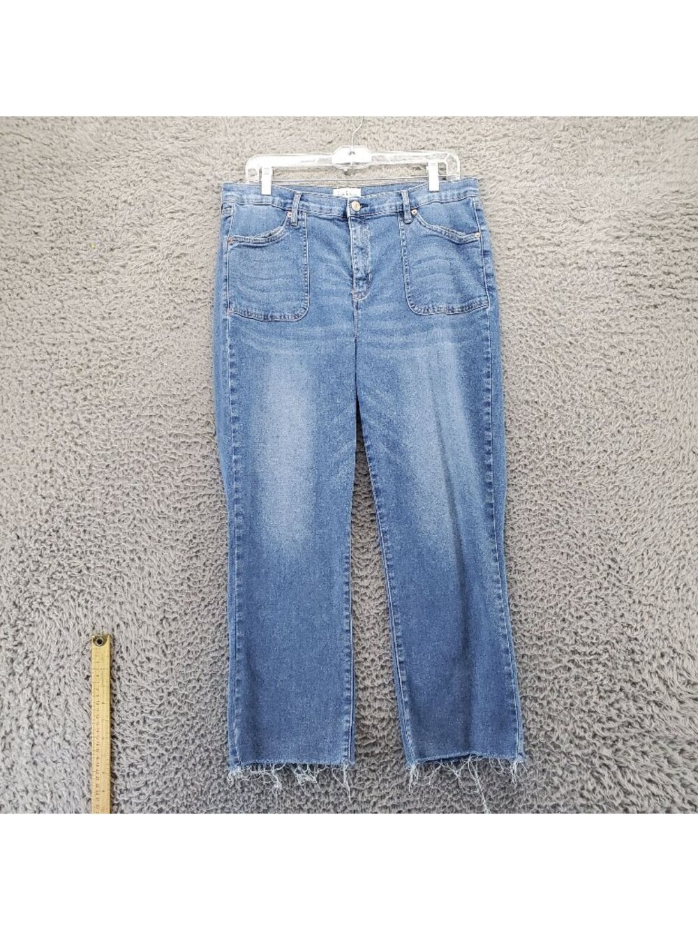 Nicole Miller Jeans Womens 16 Blue Soho High Rise Kick Frayed Hem Stretch Denim